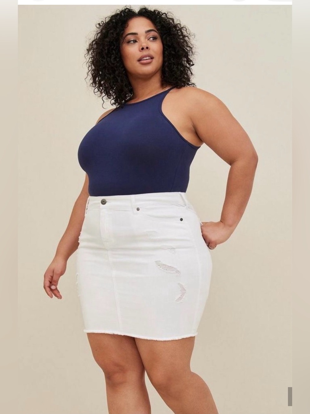 Torrid White Distressed Denim Skirt